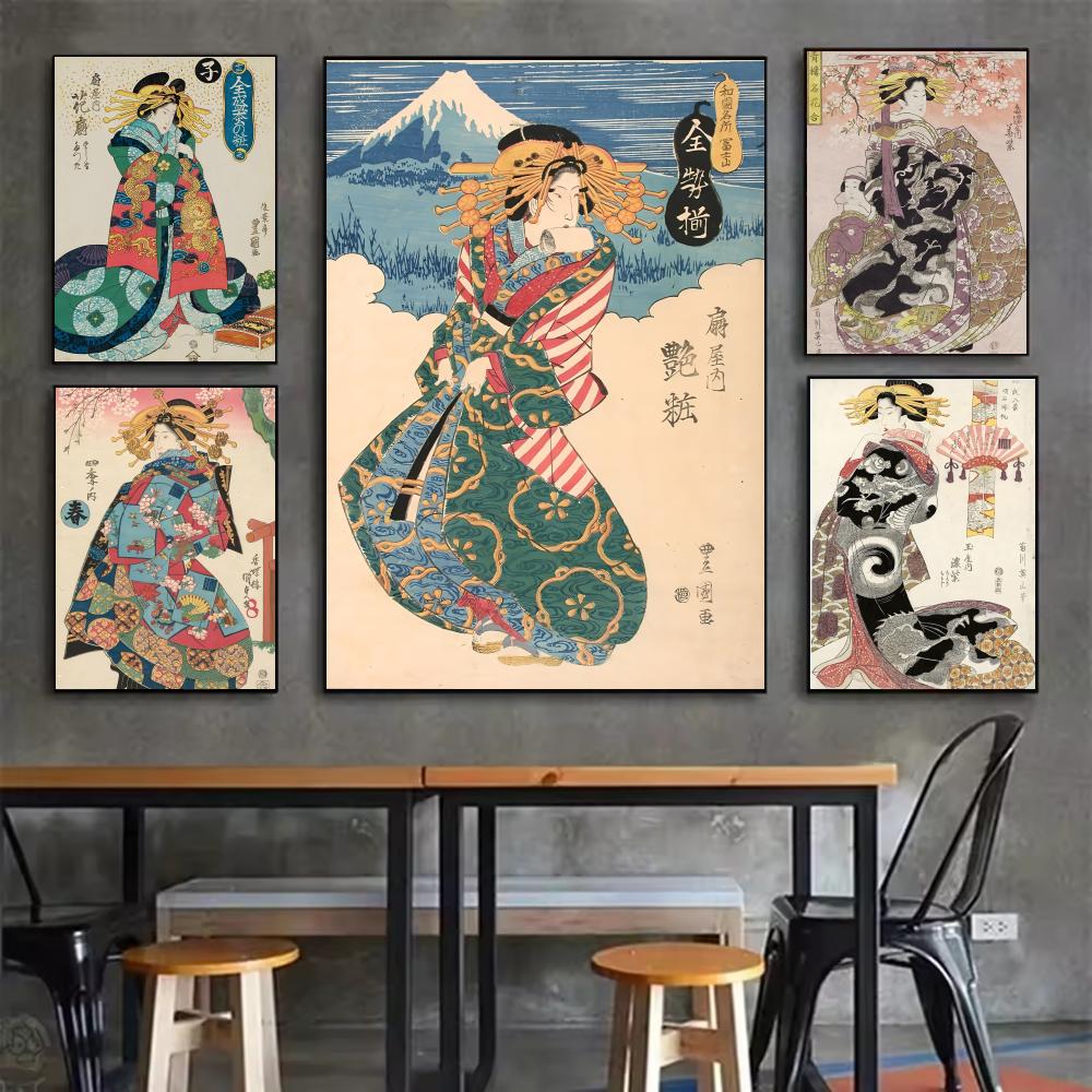 Interior Design Japanese - 레트로 일본 게이샤 포스터 미니멀리스트 스타일의