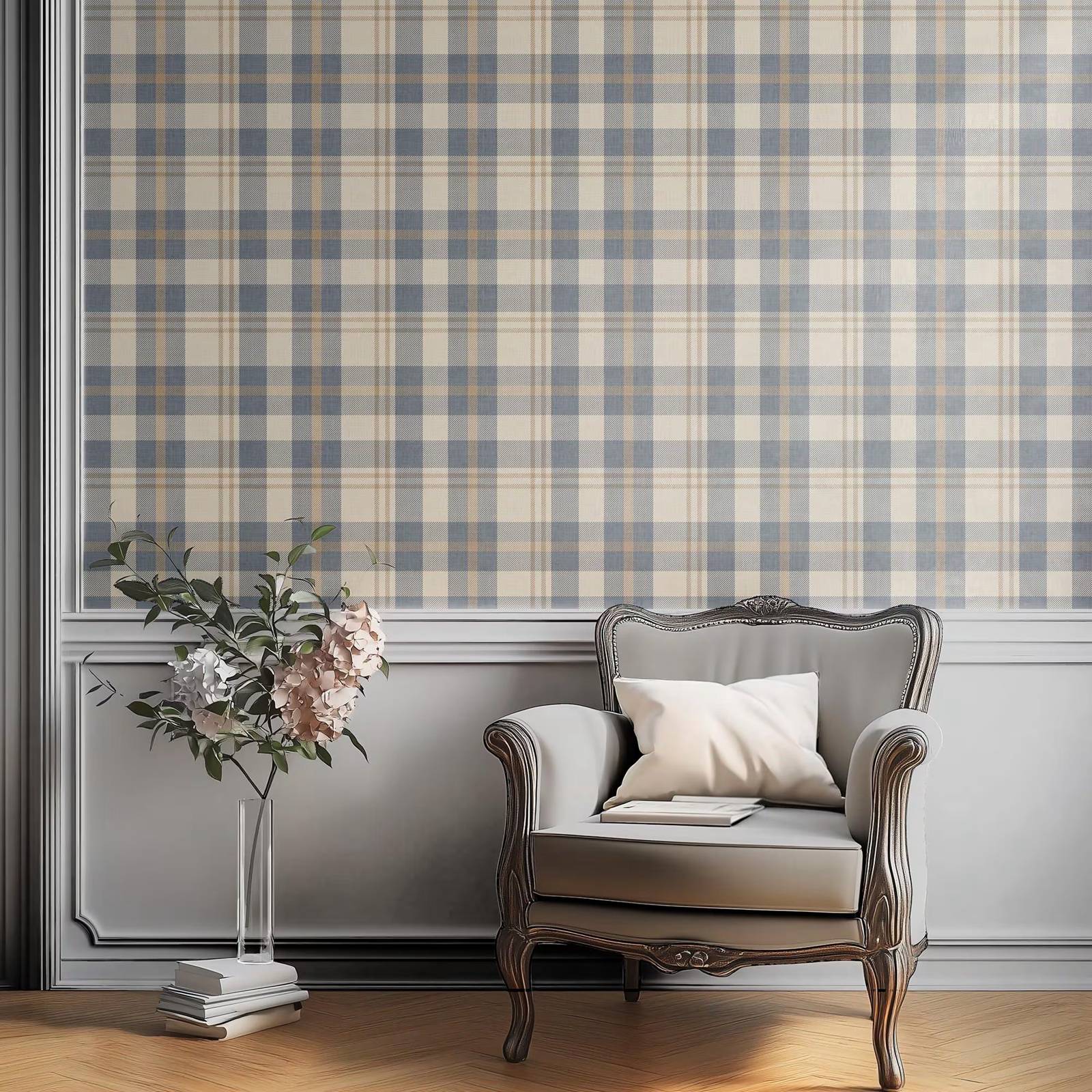 중립적인 파란색과 베이지색 격자무늬 벽지, 아늑한 스칸 - Interior Design Scandinavian 리뷰 및 가격