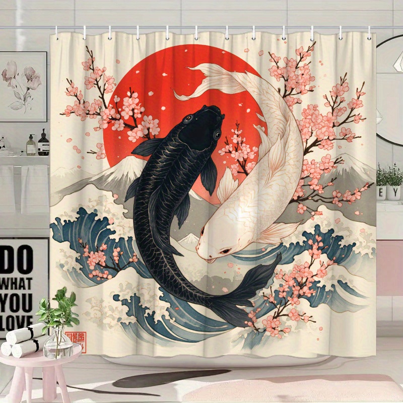 잉어 물고기 샤워 커튼 폴리에스테르 인쇄 홈 데코 일본 - Interior Design Japanese 리뷰 및 가격