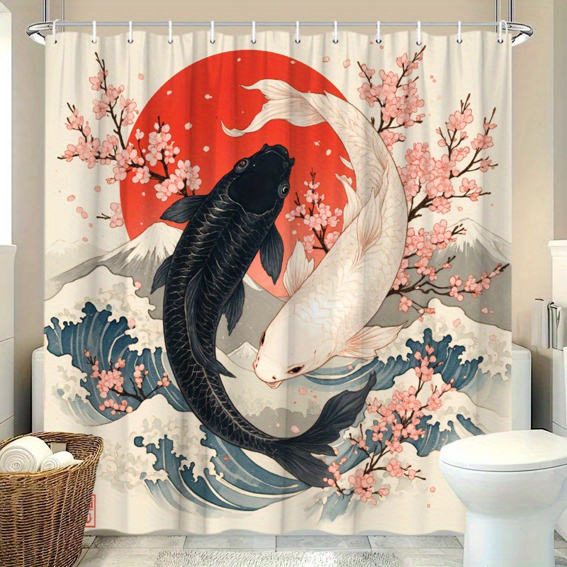 잉어 물고기 샤워 커튼 폴리에스테르 인쇄 홈 데코 일본 - Interior Design Japanese 리뷰 및 가격